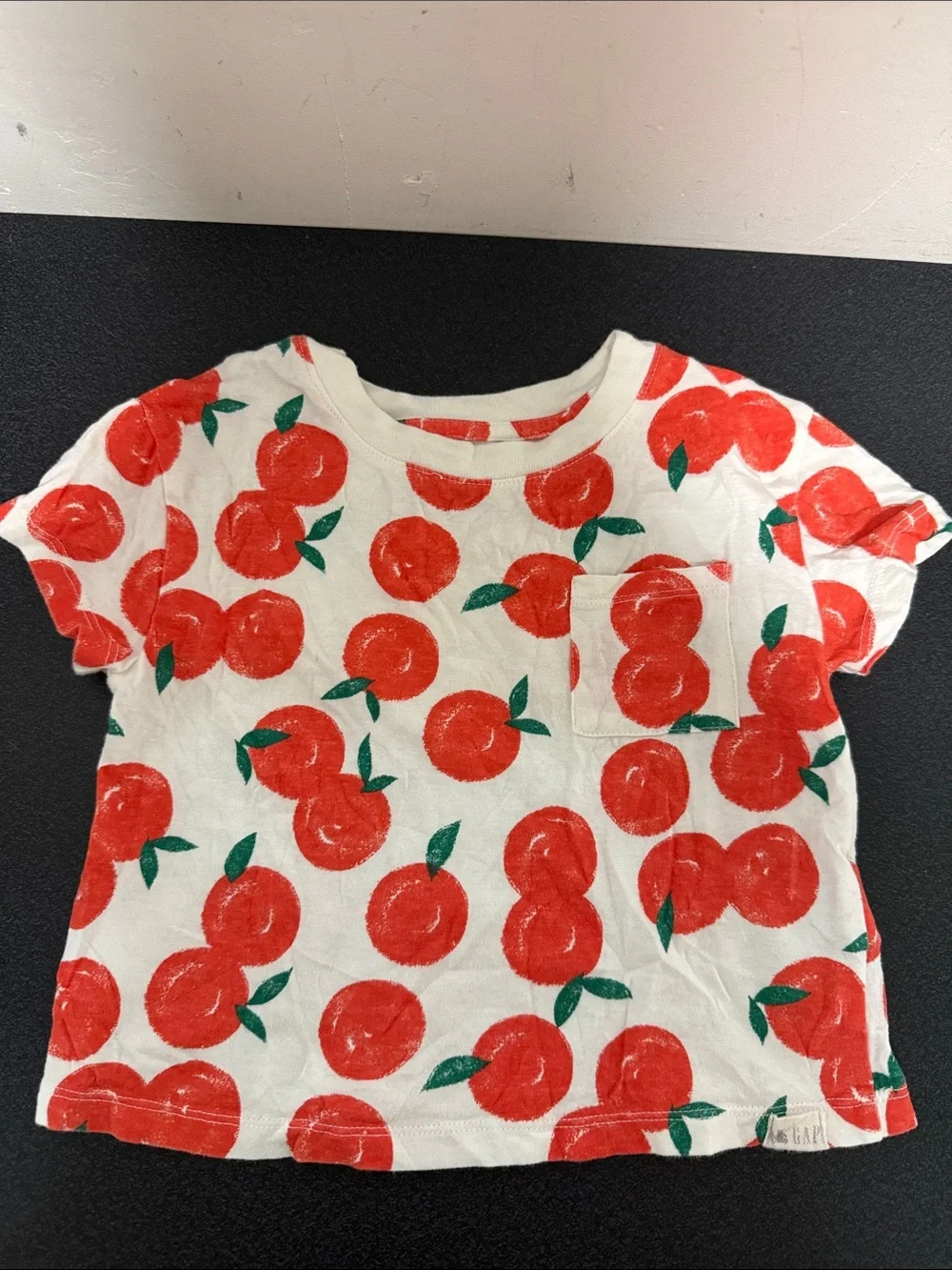 GAP White Tee with Red Orange Fruit Print and Green Leaves